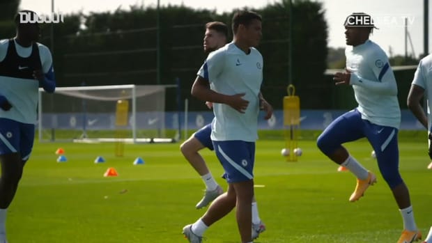 Thiago Silva trains with Chelsea team-mates for the first time